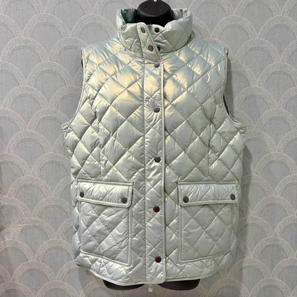 Talbots QUILTED DOWN PUFFER VEST in Pearlized Snowbound Blue, SZ L NWOT - Picture 3 of 7